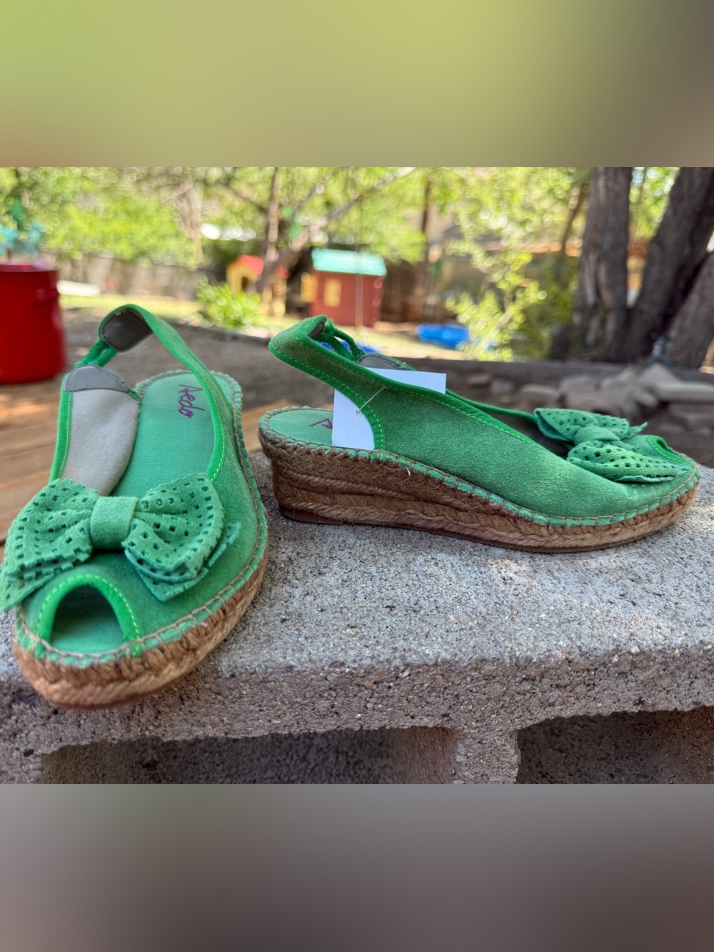 Aedo Vibrant Green Peep-toe slingback flat espadrilles - Picture 3 of 6